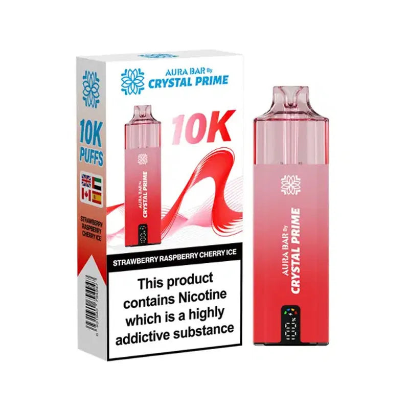 Crystal Prime Aura Bar 10K Prefilled Pod Kit - Stawberry Raspberry Cherry Ice