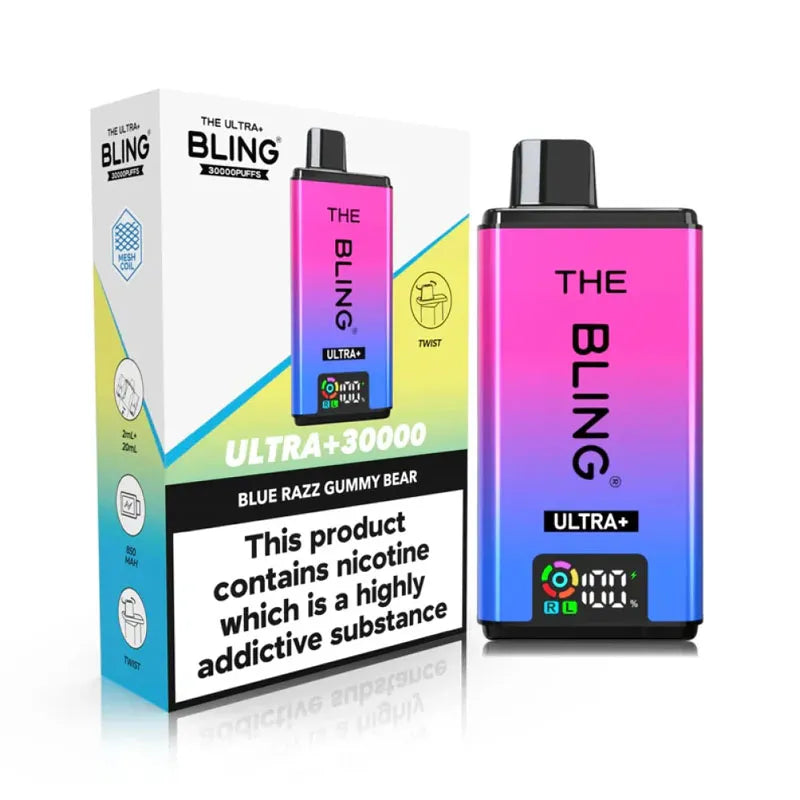 The Bling Ultra Plus 30K Prefilled Pod Kit  - Blue Razz Gummy bear 