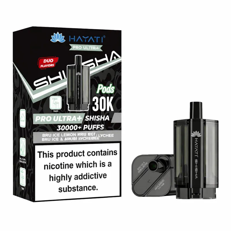 Bru Ice Lemon Mint / Bru Ice & Rubi Lychee Hayati Pro Ultra Plus Shisha 30K Prefilled Pod