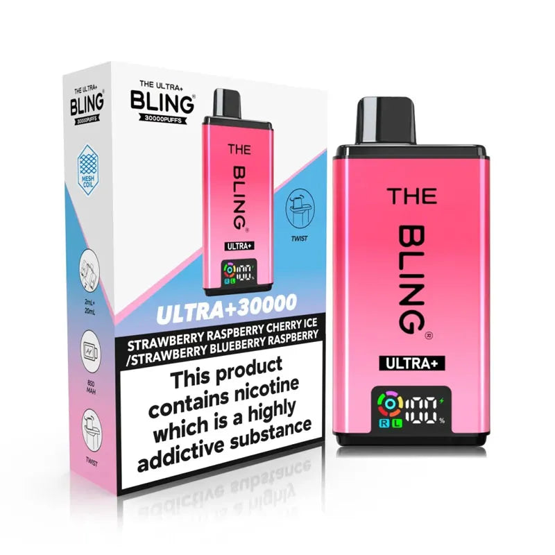 The Bling Ultra Plus 30K Prefilled Pod Kit - Strawberry Raspberry Cherry Ice